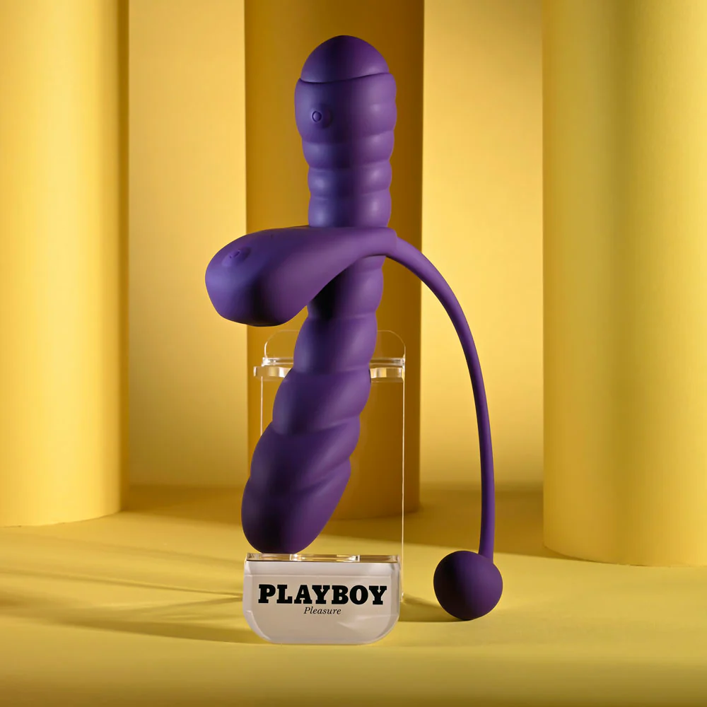 Playboy Pleasure TWISTED PLAYGROUND - Purple USB Rechargeable Vibrator and Cock Ring Kit - Image 2