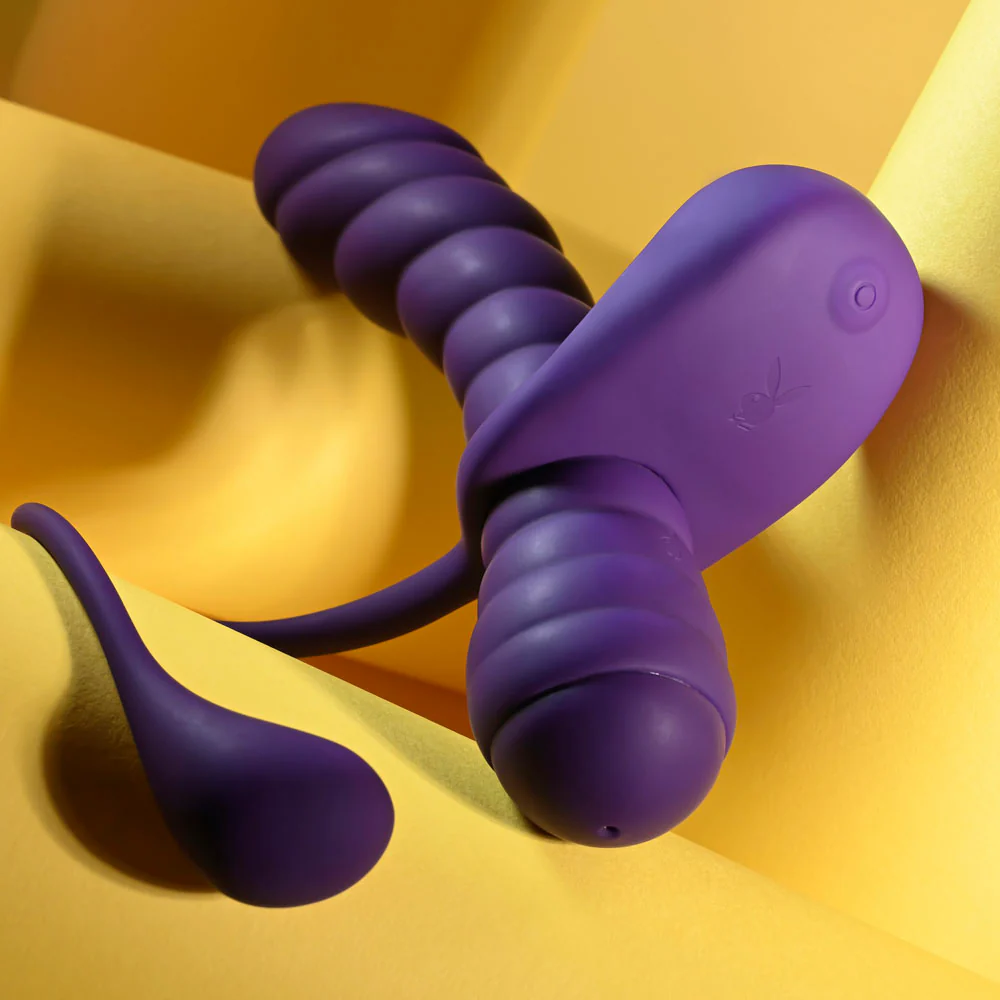 Playboy Pleasure TWISTED PLAYGROUND - Purple USB Rechargeable Vibrator and Cock Ring Kit - Image 4