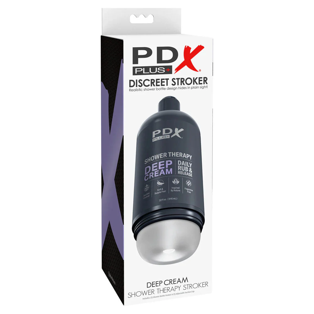 PDX Plus Shower Therapy - Deep Cream - Frosted - Clear Discreet Stroker with Suction Base - Image 7