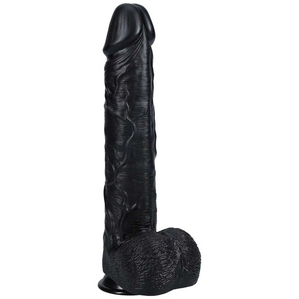 REALROCK 38cm Extra Long Dildo with Balls - Black - Black 38 cm (15'') Extra Long Dong - Image 3