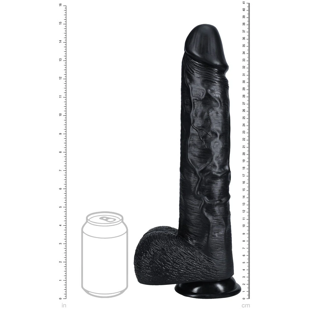 REALROCK 38cm Extra Long Dildo with Balls - Black - Black 38 cm (15'') Extra Long Dong - Image 8