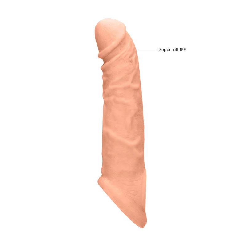 REALROCK 8'' Realistic Penis Extender with Rings - Flesh 20.3 cm Penis Extension Sleeve - Image 4
