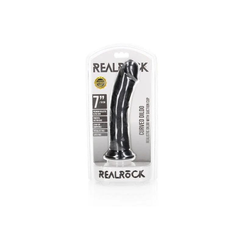 REALROCK Realistic Regular Curved Dildo with Suction Cup - 18 cm - Black 18 cm (7'') Dong - Image 7