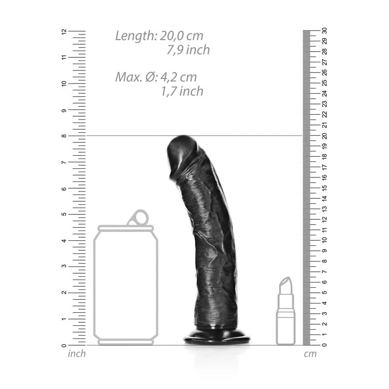 REALROCK Realistic Regular Curved Dildo with Suction Cup - 18 cm - Black 18 cm (7'') Dong - Image 8
