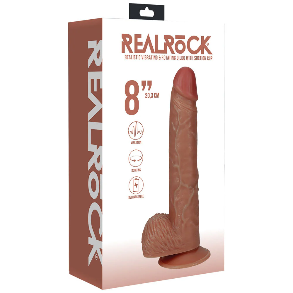 REALROCK 20cm Vibrating + Rotating Cock + Balls - Flesh - Flesh 20.3 cm (8'') USB Rechargeable Vibrating and Rotating Dong - Image 14