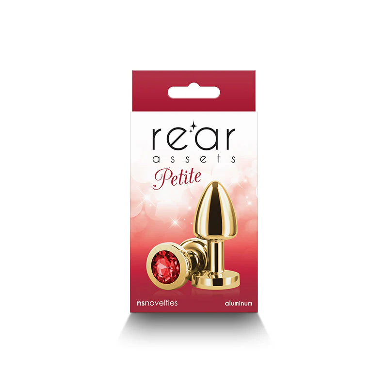 Rear Assets Petite - Gold with Red Gem - Gold 6 cm Metal Butt Plug with Red Round Gem Base - Image 4