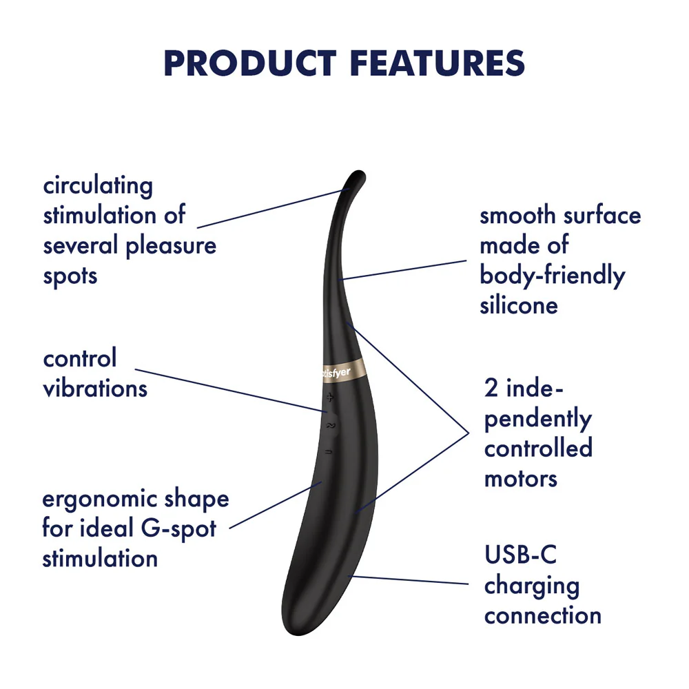 Satisfyer Tip Tease - Black - Black USB Rechargeable Vibrator with Twirling Tip - Image 2