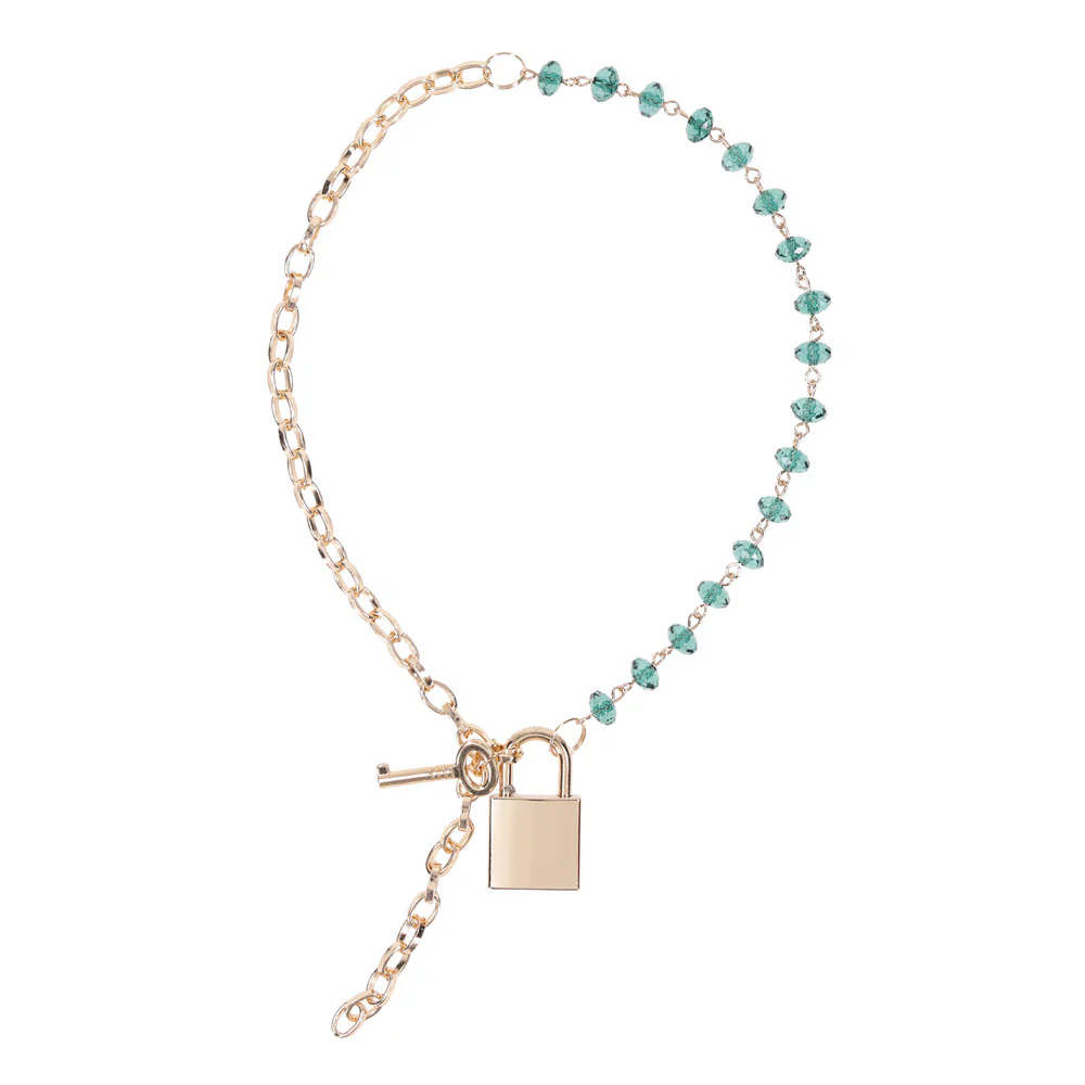 Sex & Mischief Indica Crystal Day Collar - Gold/Emerald Lockable Collar - Image 4