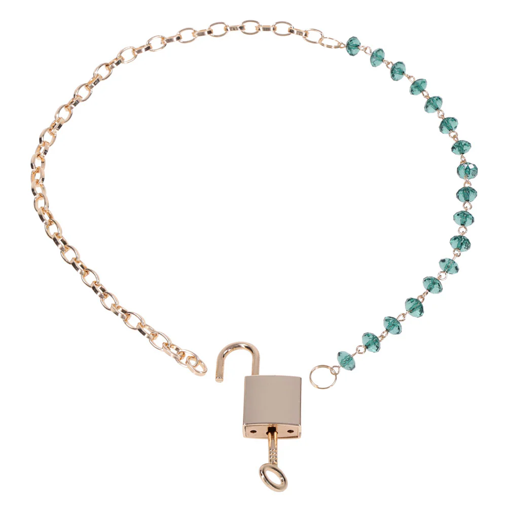 Sex & Mischief Indica Crystal Day Collar - Gold/Emerald Lockable Collar - Image 7