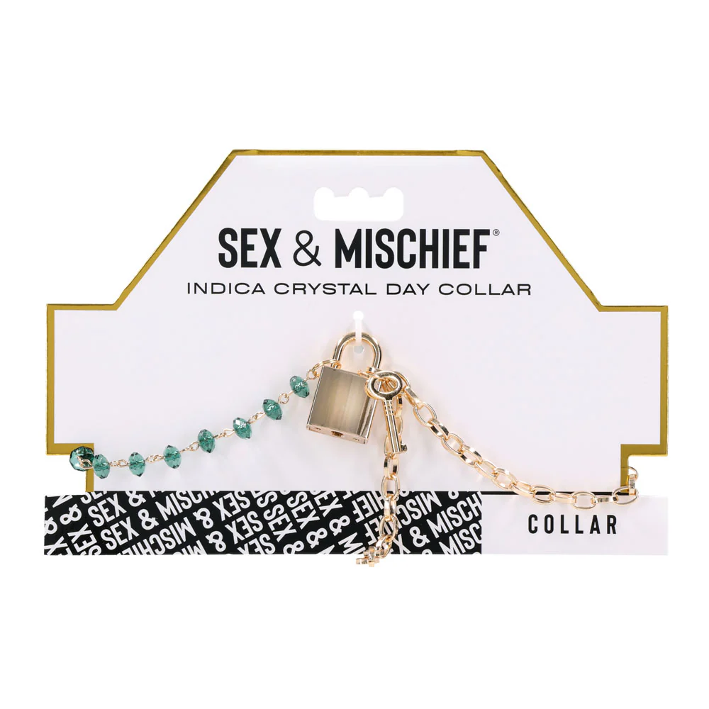 Sex & Mischief Indica Crystal Day Collar - Gold/Emerald Lockable Collar - Image 9