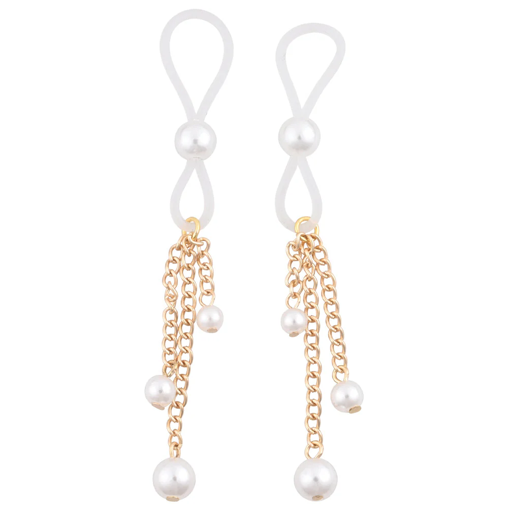 Sex & Mischief Pearl Nipple Ties - Gold/Pearl Nipple Restraints - Set of 2 - Image 2