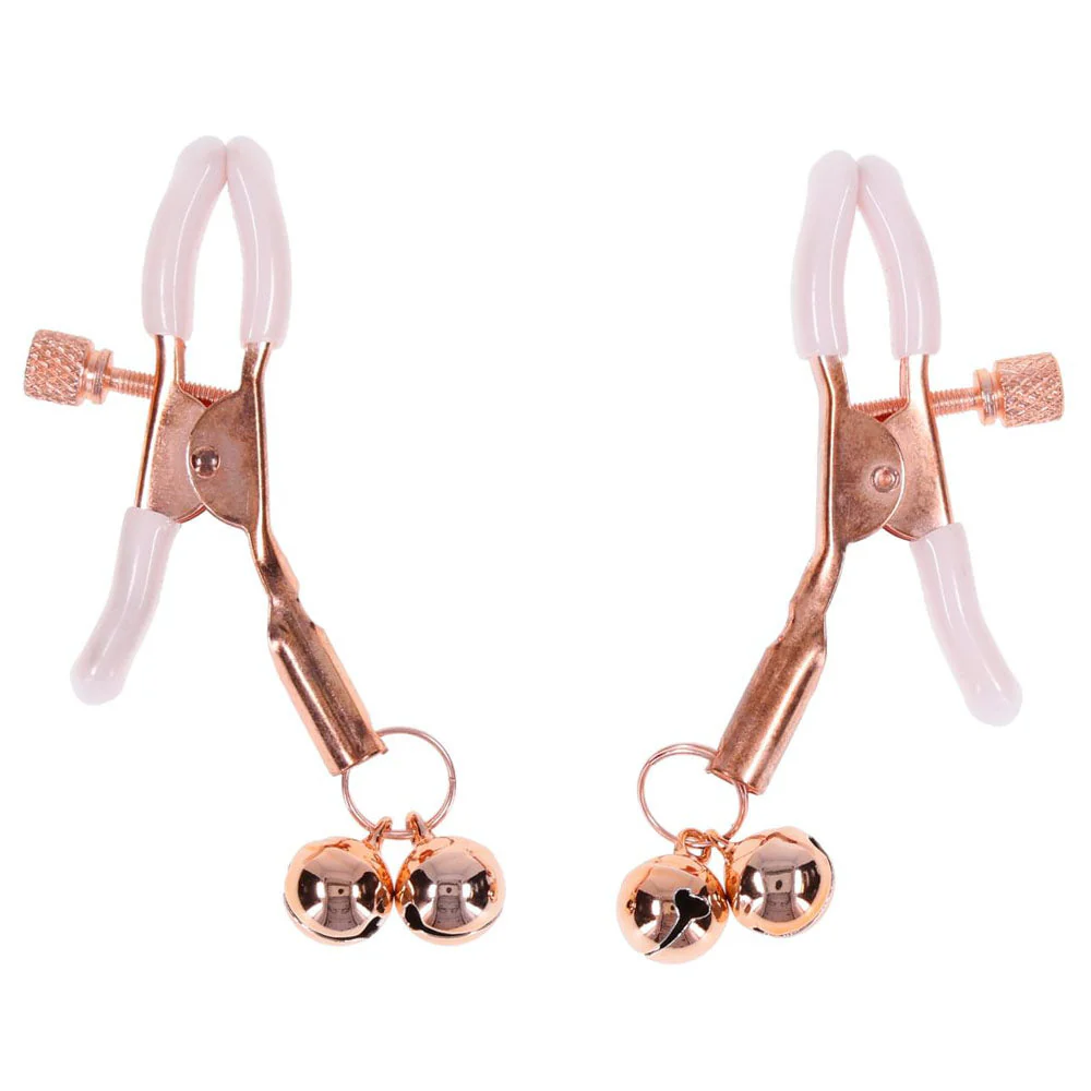 Sex & Mischief Peaches n CreaMe Bell Nipple Clamps - Peach/Rose Gold Nipple Clamps with Bells - Set of 2 - Image 8