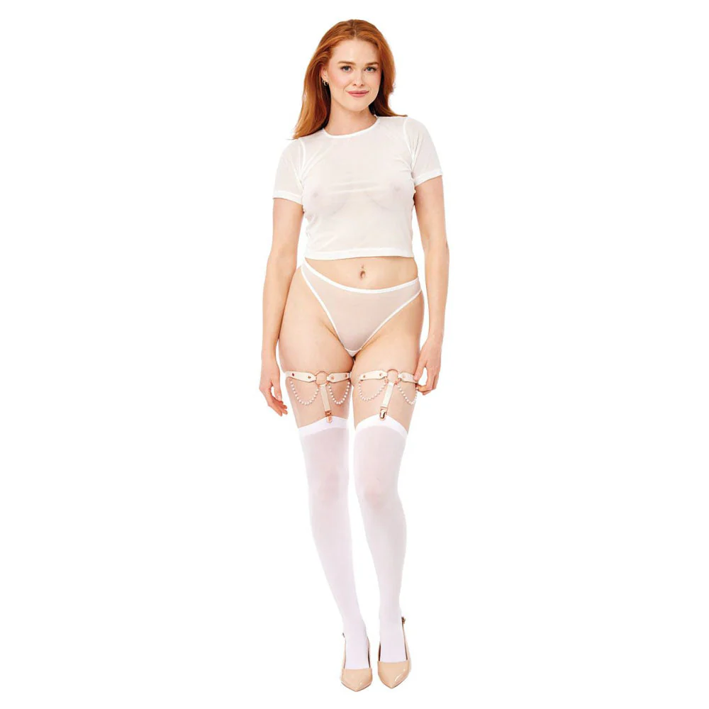 Sex & Mischief Peaches n CreaMe Pearl Garters - Peach / Rose Gold Garters with Pearls - Set of 2 - Image 2