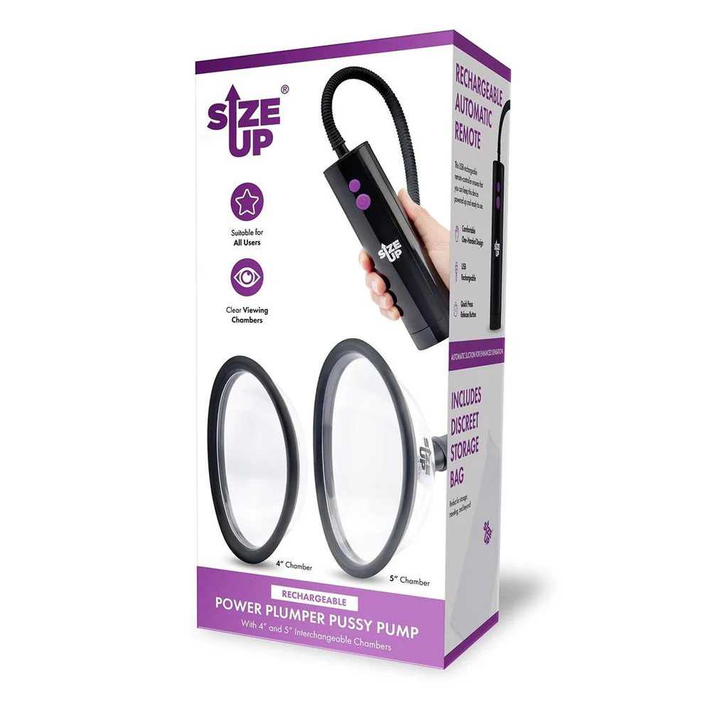 Size Up Rechargeable Power Plumper Pussy Pump - Clear USB Rechargeable Vagina Pump with Interchangeable Chambers - Image 5
