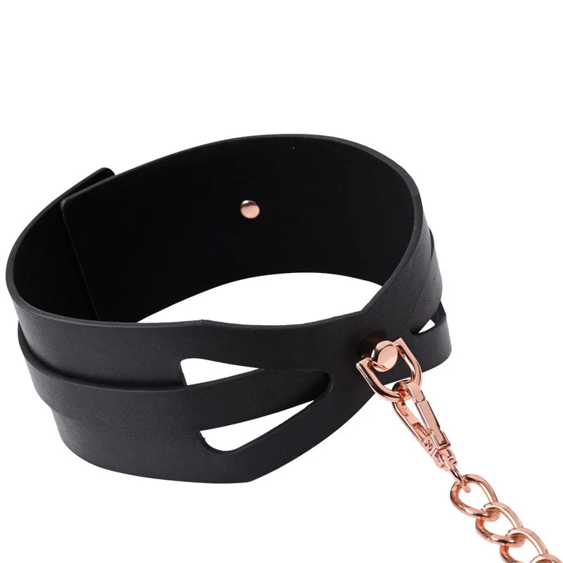 Sex & Mischief Brat Collar & Leash - Rose Gold/Black Restraint - Image 4