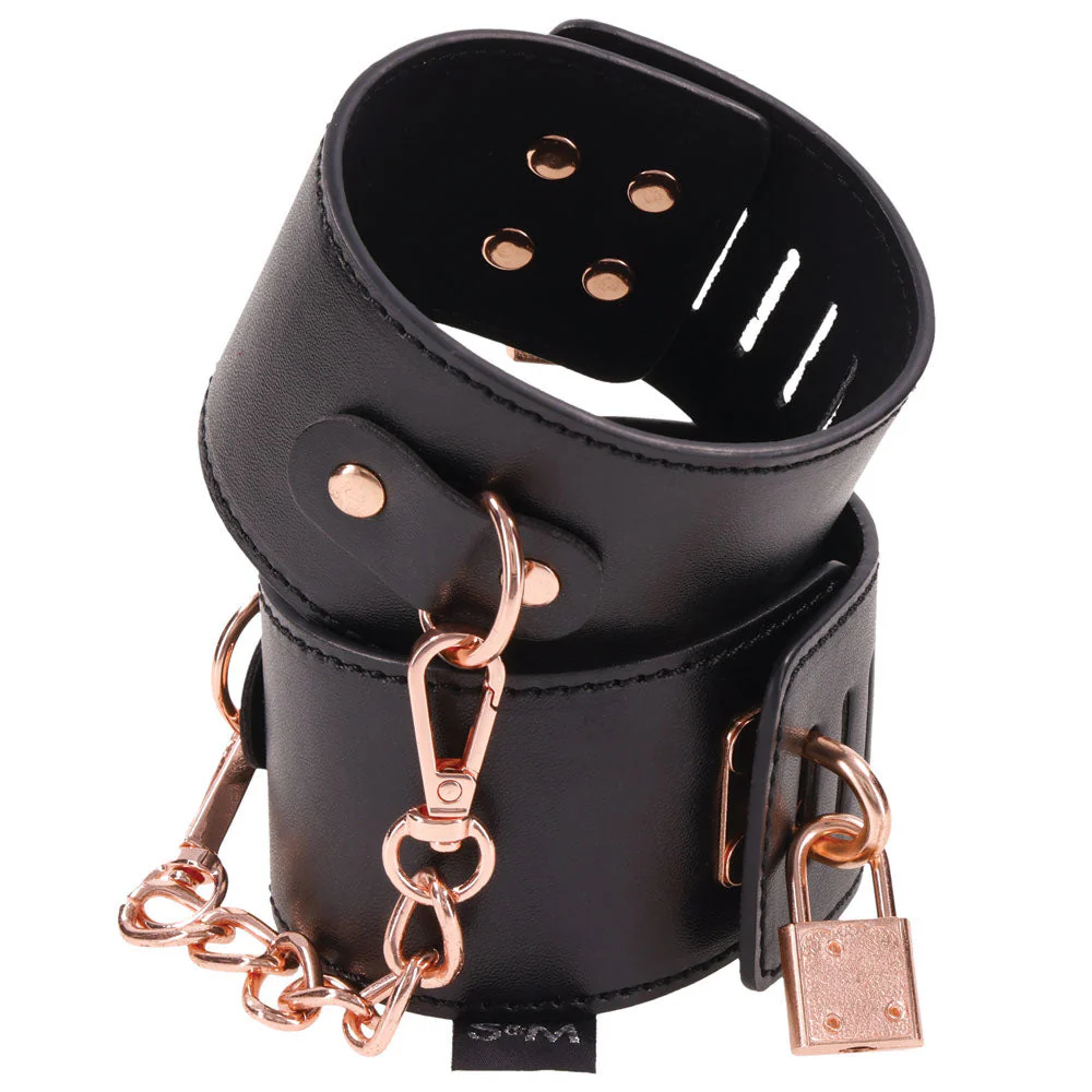 Sex & Mischief Brat Locking Cuffs - Black/Rose Gold Hand Cuffs - Image 5