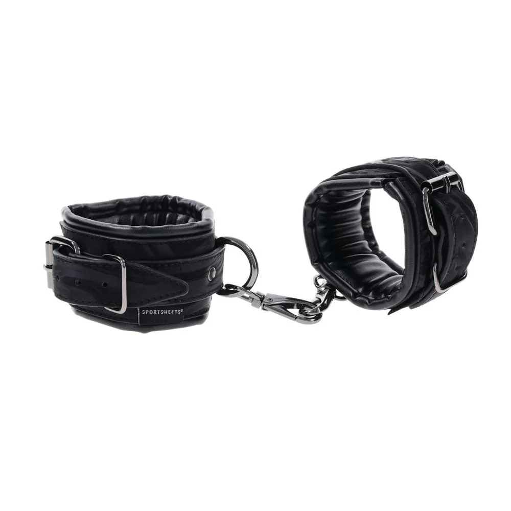 SPORTSHEETS Velvet Noir Handcuffs - Black Adjustable Cuff Restraints - Image 6