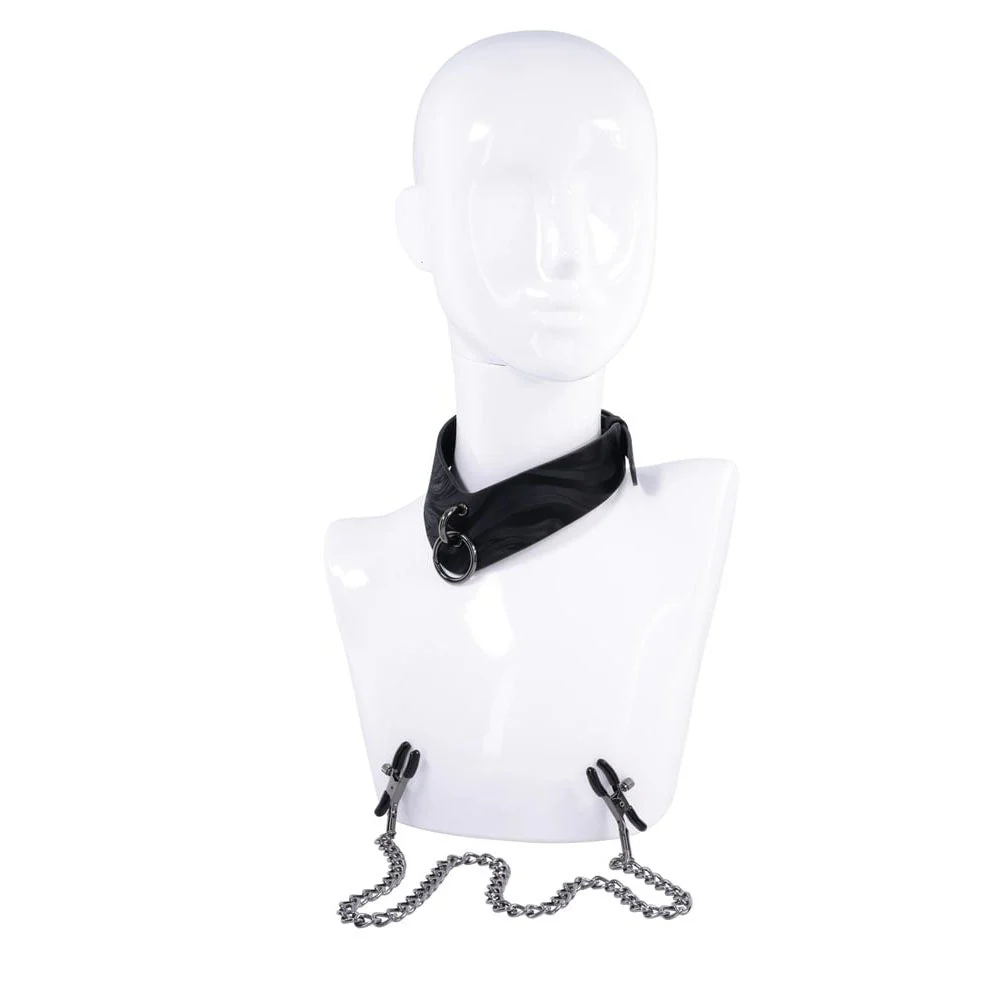 SPORTSHEETS Velvet Noir Collar & Removable Clamps - Black Neck & Nipple Restraints - Image 4