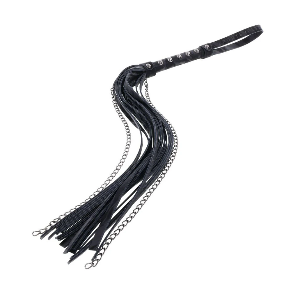 SPORTSHEETS Velvet Noir Chain Flogger - Black 43 cm Flogger Whip - Image 7
