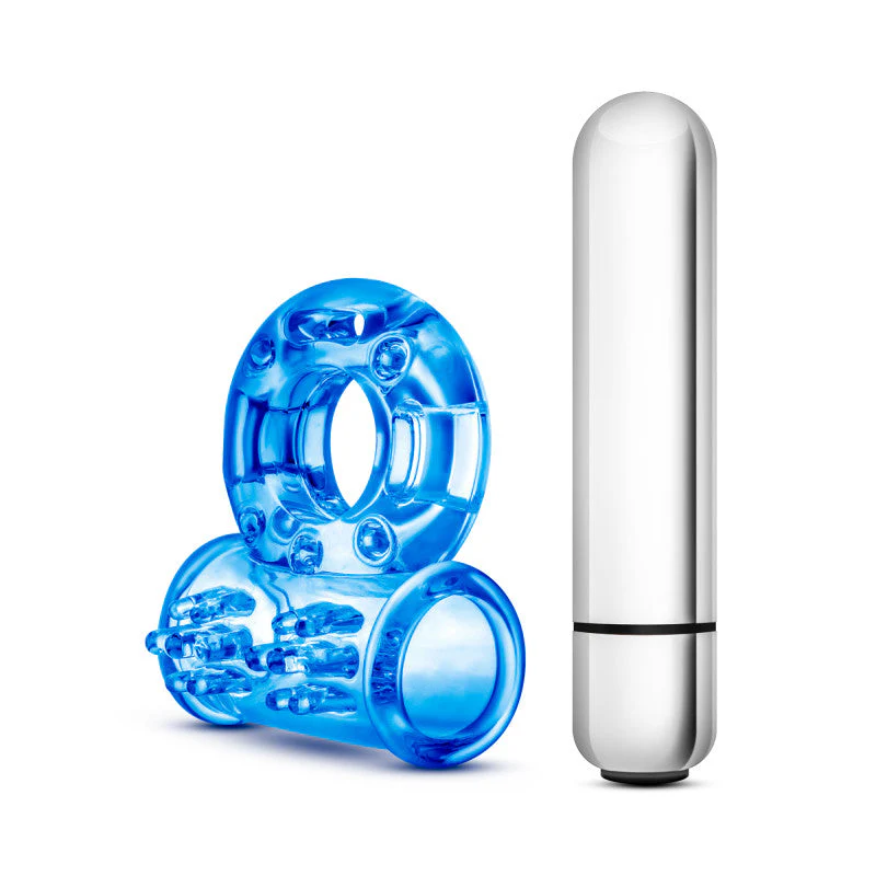 Stay Hard 10-Function Vibrating Bull Ring - Blue Vibrating Cock Ring - Image 5