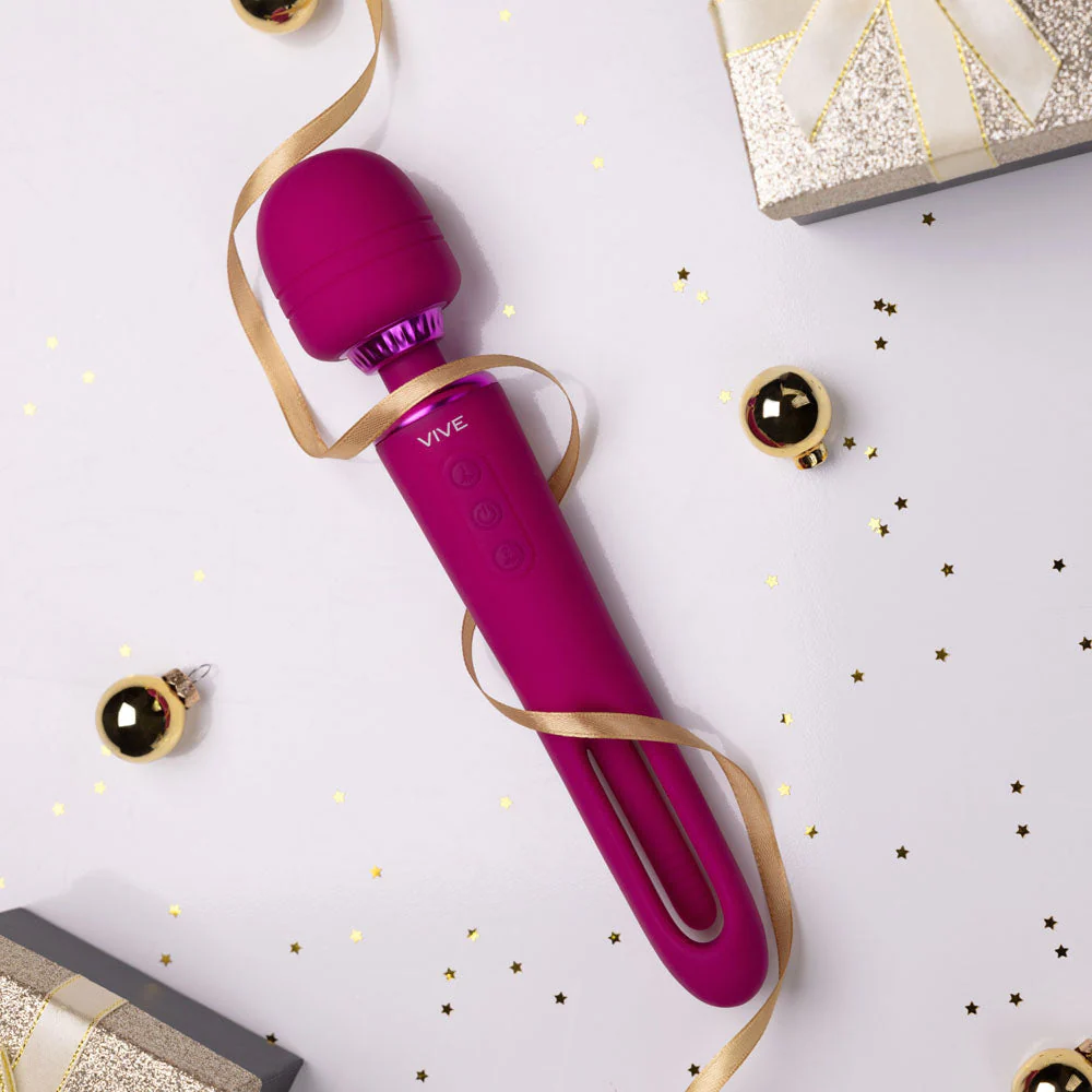VIVE Kiku - Pink - Pink 25.2 cm USB Rechargeable Dual End Massage Wand with Flapping Tip - Image 2