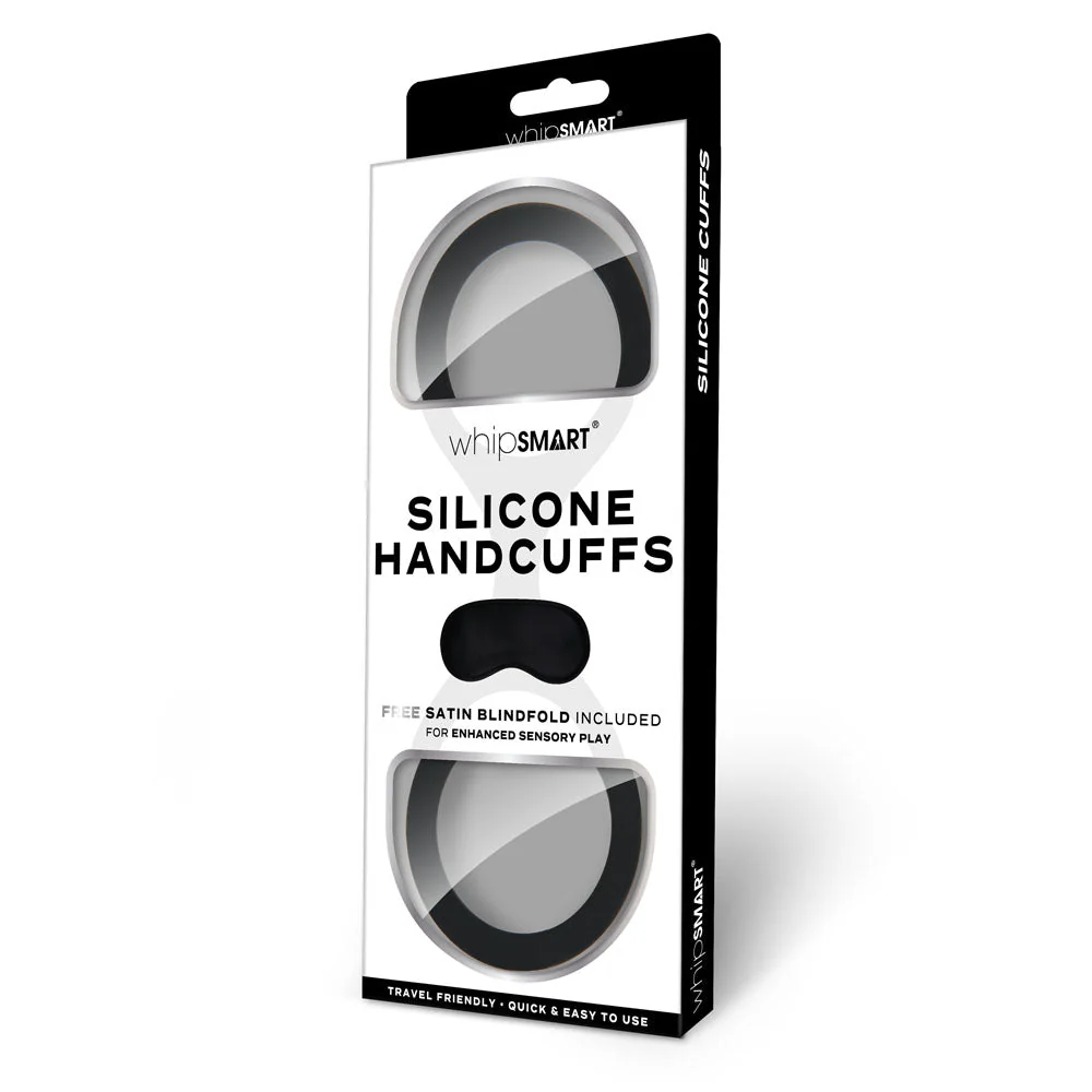 WhipSmart Silicone Handcuffs - Black - Black Restraint with Bonus Blindfold - Image 3
